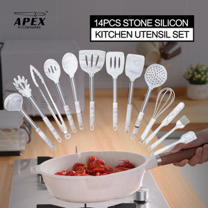 Premium 14 piezas patrón de mármol silicona utensilios de cocina conjunto espátula pinzas batidor <span class=keywords><strong>Turner</strong></span> soporte triturador espagueti cuchara Slotte - Product Image 3