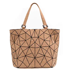 Eco-Friendly Bark Folding Geometric Rhombus Large Capacity Variety Cork Tote Bag Women Shoulder Bag