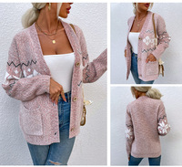 Último DISEÑO DE Navidad de las mujeres Uggly Snowflake Cardigan suéter de punto de un solo pecho abrigos de punto de bolsillo para las mujeres