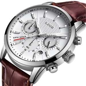 <span class=keywords><strong>Montre</strong></span> LIGE LG9866 en cuir marron avec 3 sous-cadrans pour <span class=keywords><strong>homme</strong></span>, chronographe analogique à quartz, étanche, lumineuse, <span class=keywords><strong>montre</strong></span>-bracelet de créateur pour <span class=keywords><strong>homme</strong></span> + boîte - Product Image 2