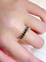Bague en or 18 carats certifié avec saphir naturel pour femme, bague demi-éternité cabochon, diamants véritables, pierres bleues profondes, bijoux fins vintage