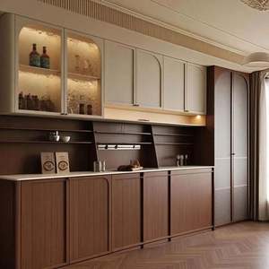 Modern Customizable Dining <b>Cabinet</b> in Caramel Color <b>Wooden</b> Color Blocking Storage Furniture with Stainless Steel for Home Use - Product Image 4