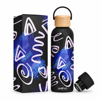 Botol Air Vakum Isolasi Stainless Steel 304 dengan Tutup Bambu, 500ml Termos Olahraga Pola Kustom, Harga Pabrik