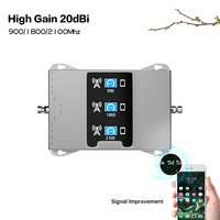 Amplificateur de signal tri-bande 900/1800/2100 4G LTE 3G GSM 2G Réseau cellulaire Gain 70dB Couverture 500-1000m² Puissance 22dBm