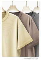 T-shirt à manches courtes pour homme en coton 100% tricoté, style américain estival, uni, écologique, surdimensionné, 275G