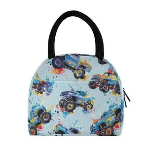 New Arrival Monster Truck Pattern Insulated Lunch Bag with Zipper Closure and Handle for Kids Outdoor Picnic Cooler Bag - Product Image 1