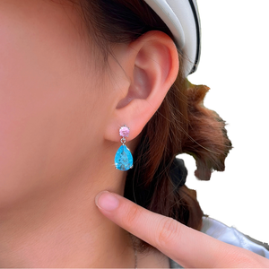 Elegant Women's Fashion Daily Party Jewelry Trendy Silver Plated Shiny Pink Sky <b>Blue</b> Cubic Zirconia Waterdrop Drop Earrings Ice - Product Image 1