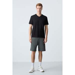 Shorts basiques pour hommes en coton kaki, épais, doux et texturés, coupe standard - 81281 - Kaki - Product Image 5