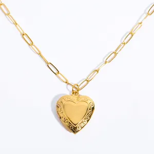Nova joia de aço inoxidável 18k pvd banhada a ouro com imagem colar aberto com foto amor coração pingente colar para meninas