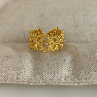 Verstellbarer Offener Ring Vergoldet Vintage Hohl Filigran Schleife Mit Zirkonia Breiter Band Statement-Ring Damen Trendiger Schmuck