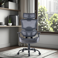 Chaise de bureau pivotante de luxe pour la maison, chaise de direction ergonomique moderne à dossier haut en maille avec appui-tête 3D réglable et base coulissante