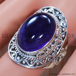 Bague en argent sterling 925 avec sertissage en bélière de forme ovale, pierre précieuse améthyste, bague en pierre précieuse faite à la main, bijoux en argent pour femme, vente en gros - Product Image 2