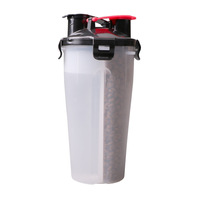 Gobelet de voyage moderne pour animaux de compagnie, 2 en 1, étanche, en plastique, distributeur d'eau/aliments, fonctionnement à un bouton, portable pour l'extérieur, pour chats et chiens