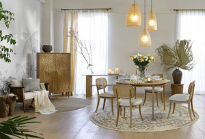 Chaise de salle à manger en bois massif, style moderne, siège en tissu, dossier en osier, prix abordable, pour hôtel, cuisine, restaurant - Product Image 5