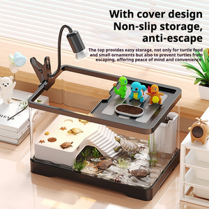 Acryl transparant rechthoekig <span class=keywords><strong>aquarium</strong></span> met zonneplatform voor schildpadverblijf op het bureau, viskom voor woonkamer & slaapkamer gebruik - Product Image 1