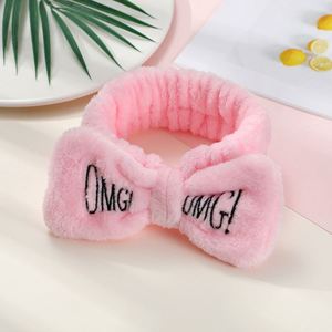 Letter Print Bowknot Headband Women Wide Brim <b>Flannel</b> <b>Face</b> Wash Hair Band Soft Fleece Makeup Spa Head Hoop - Product Image 1