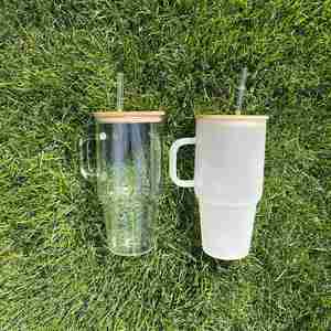 Gobelets de voyage en verre dépoli transparent pour sublimation, 32oz et 40oz, avec couvercle en bambou, entrepôt USA - Product Image 3