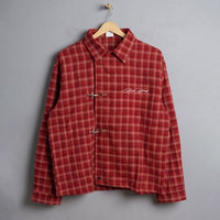 Chemise Homme Col V Ample en Coton Lourd 100% avec Boutons et Fermetures à Clip, Style Streetwear Hip Hop, Motif Pompier, Fabrication OEM Personnalisée