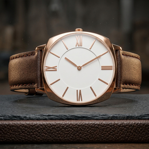 Montre à quartz de luxe pour femme, 35 mm, cadran en cristal, boîtier fin en acier inoxydable, bracelet en cuir, style business décontracté - Product Image 1