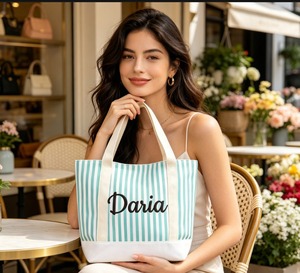 Premium Striped Canvas <b>Handbag</b> Spacious Utility Tote Bag for Short Trips Gym Beach Shopping and Daily Storage - Product Image 1