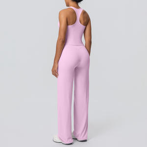 Комплект для тренировок из 2 предметов: быстросохнущий топ на бретельках и прямые леггинсы для йоги из дышащей ткани (спандекс/нейлон) с четырехсторонним растяжением - Product Image 4