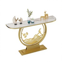 Table console d'entrée en pierre de quartz et métal, style chinois moderne et minimaliste, haut de gamme, multifonctionnelle, nouvelle collection