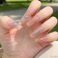 Ongles press-on couleur nude avec décorations en cristal plaqué or 3D, style Instagram, exquis, amovibles et réutilisables pour femmes
