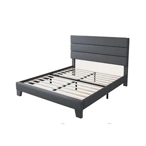 Letto a piattaforma con struttura del letto Full Size con testiera imbottita in tessuto di lino e supporto per doghe in legno materasso resistente