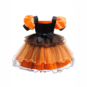 Girls <b>Princess</b> Halloween Costume Witch Dress Puff Sleeve <b>Pumpkin</b> Mesh Dress With Hat And Bag 5-7 Years - Product Image 4