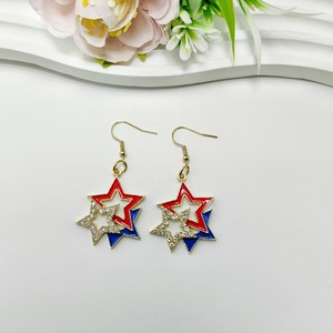 Independence Day USA Love Wings Zinc Alloy Drop Earrings Red White and Blue <strong>Striped</strong> <strong>Flag</strong> Trendy Heart Shape Wholesale - Product Image 6