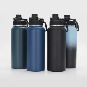 Flacon à vide de 32oz bouteilles d'eau de sport en acier inoxydable isolées avec 3 couvercles étanches cantine en métal de 40oz