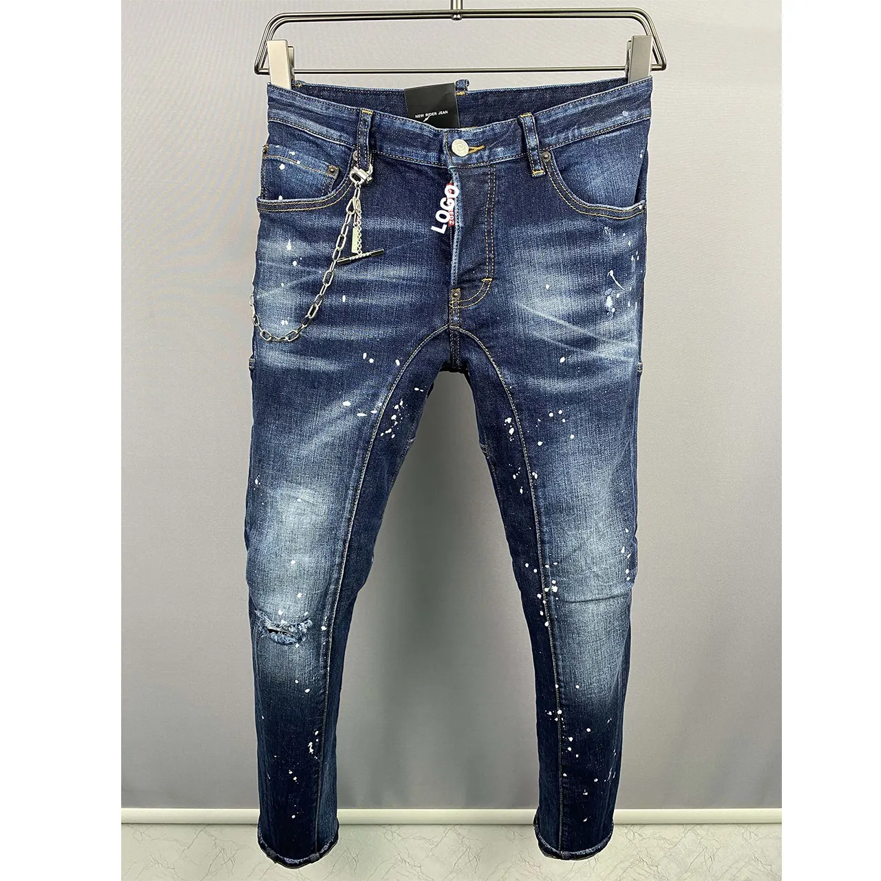 Spring And Summer 2023 New D2 Jeans Fashion Men Wash Printing Simple Three-dimensional Cut Small Feet Blue Jeans