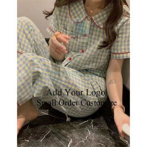 Cardigan à manches longues pour femme, version coréenne, taille fine, en soie de lait à carreaux, pour le <span class=keywords><strong>printemps</strong></span>, l'automne et l'été, ensemble de pyjama deux pièces pour la maison - Product Image 5