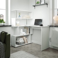 Bureau d'ordinateur convertible en L, pliable et réglable, avec tiroir, design peu encombrant, étagères et armoires extérieures, à assembler
