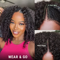 Perruque V-Part 250% Kinky Curly en Cheveux Humains, Sans Laisser de Cheveux Extérieurs, Perruque Demi-Tête en V à Boucles Profondes, Sans Colle, à Clipser, pour Femmes