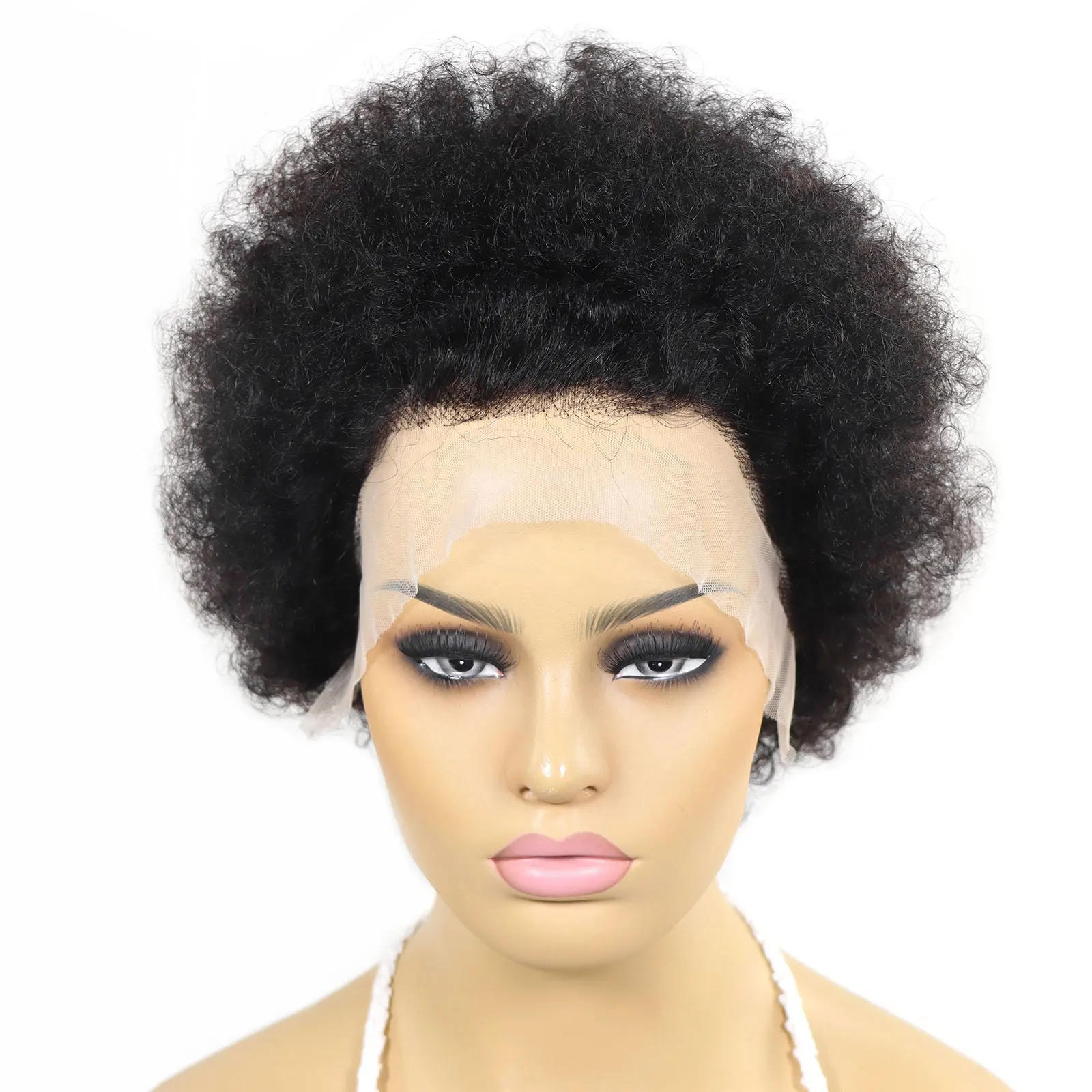 Peruca cabelo humano encaracolado afro curto, para mulheres negras 13x4 frontal em renda natural