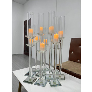 Centre De Table Haut En Cristal En Métal Pour Centre De Table De Mariage, Décoration De Table De Salle à Manger, Bougeoirs Argentés En Métal Doré ( Argent