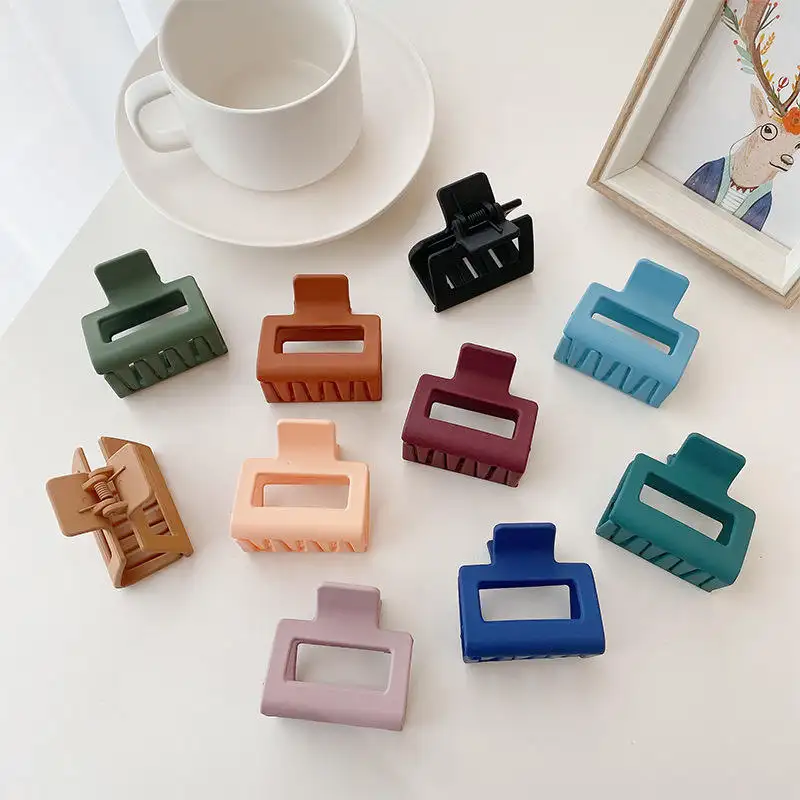 Customized Matte Hair Claw Clips Plastic Black Branded Resin Claw Clips Pack Small Square Hair Claw With Logo Color