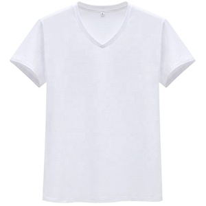 Vente en gros JL0328D T-shirt à col en <span class=keywords><strong>V</strong></span> pour hommes en coton Comed T-shirt uni brodé T-shirt à col en <span class=keywords><strong>V</strong></span> en tissu jersey pour hommes - Product Image 3