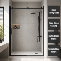 Porte de douche coulissante moderne en acier inoxydable encadrée avec verre trempé pour hôtel, villa, appartement