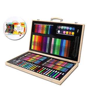 High Quality 180pcs Wooden Box Color Pen Painting Kit Education Toy Sets Tools Artist Supply Kids Drawing Toys