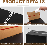 Boîtes d'expédition noires personnalisées, boîtes en carton ondulé auto-adhésives avec bande de fermeture éclair, boîtes d'expédition pour l'emballage commercial