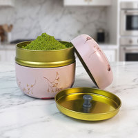Vente en gros de contenants en métal hermétiques pour matcha de 50 g, logo personnalisé imprimé, boîte à thé à double couvercle