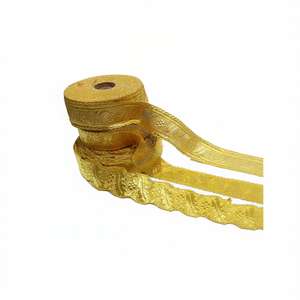 Encaje Jacquard Dorado de Mylar Ecológico, Adornos Religiosos Tejidos, Encaje Dorado Decorativo para Uniformes y Prendas, Encaje Francés Hecho a Mano EBC - Product Image 1