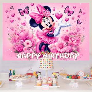 Décorations et fournitures de fête : Bannière et toile de fond <span class=keywords><strong>Minnie</strong></span> et Mickey <span class=keywords><strong>Mouse</strong></span> pour fête d'enfants, Joyeux Anniversaire Mickey - Product Image 2
