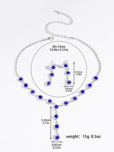 Parure de bijoux de mariée simple en strass, collier et boucles d'oreilles en cuivre, accessoires transfrontaliers plaqués zinc bleu, vente chaude en gros - Product Image 5