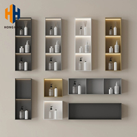 Niche de douche murale d'angle en acier inoxydable de style moderne personnalisée avec éclairage LED, étagère encastrée à trois niveaux, écologique