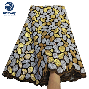 Bestway último café africano doble red encaje corte a mano secuencia tela de encaje - Product Image 1