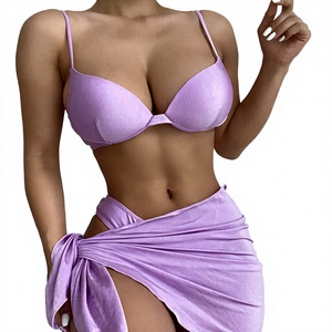 ชุดเดรสชายหาดลายสก็อตสีม่วงอ่อน ผลิตตามสั่งจากโรงงาน บริการ OEM รับทำโลโก้ส่วนตัว ชุดบิกินี่ 3 ชิ้น ดีไซน์หรูหรา เซ็กซี่ เป็นมิตรกับสิ่งแวดล้อม - Product Image 3