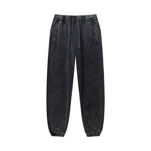 Custom Logo 100% Cotton Acid Wash Vintage High Waist <b>Men's</b> Sweatpants Loose Fit Streetwear Joggers with Pockets - Product Image 3